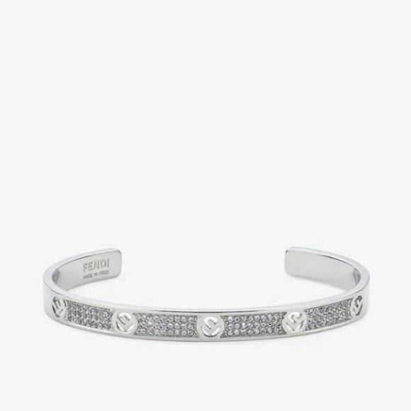 FENDI | F Is Fendi Bracelet silver Crystals Open Cuff - Picture 1 of 7